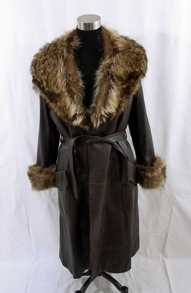 Handmade Genuine Leather Fur Trim Coat
